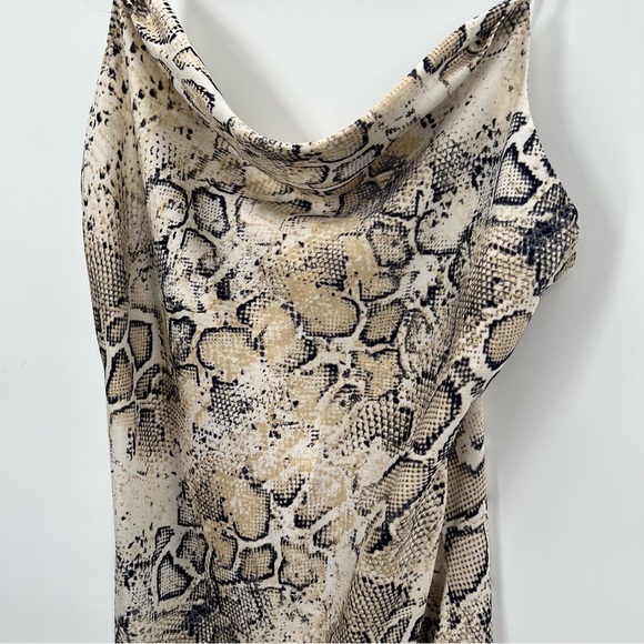 NWT J.O.A Breeana Beige Snake Print Satin Cowl Neck Slip Mini Dress Small - Picture 11 of 12